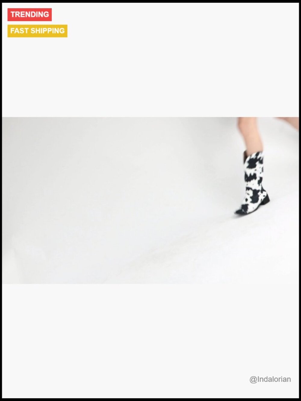 Synthetic Cow Print Mid Calf Cowboy Boots Chunky Heel Plus Size - Picture 7 of 7